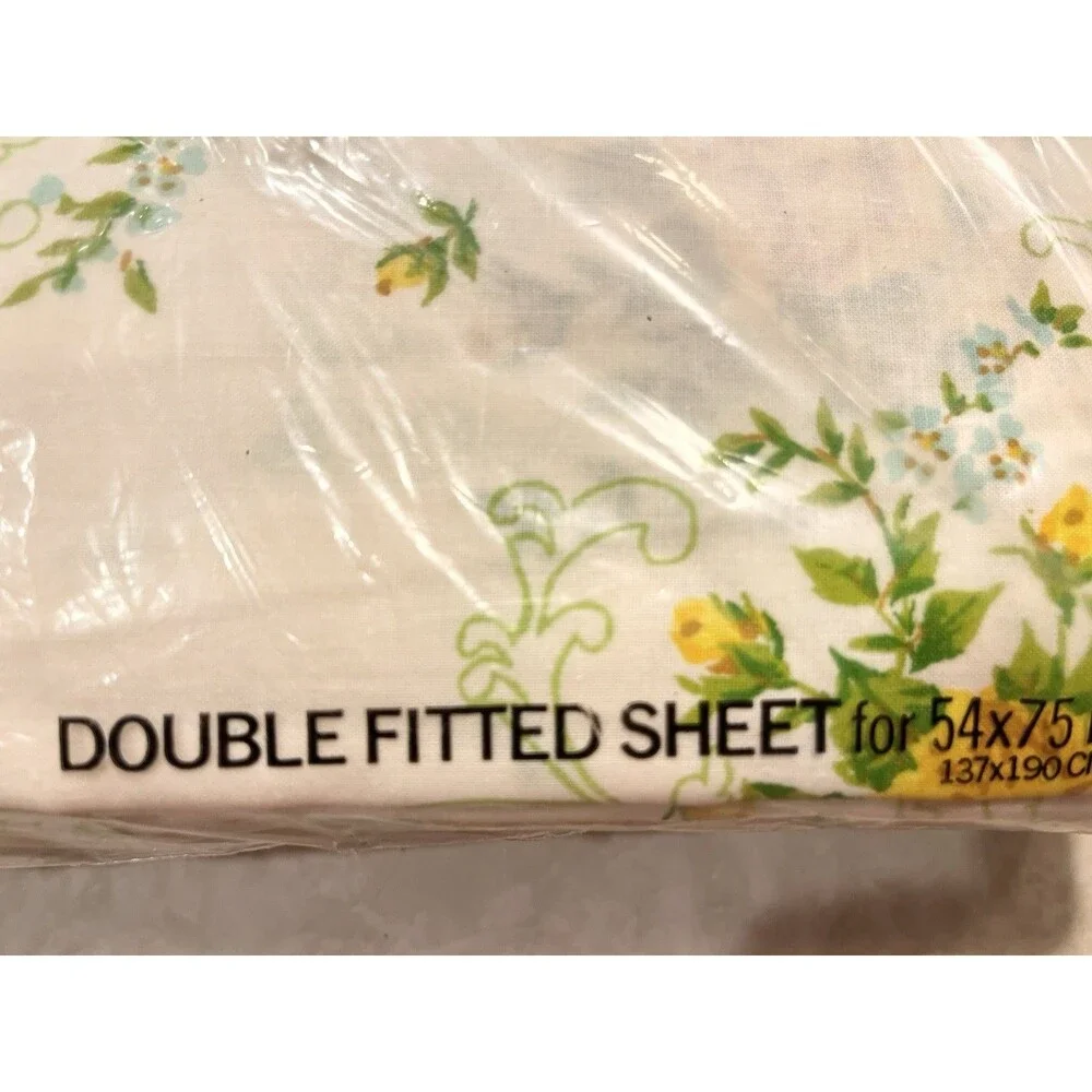 Vtg Statepride Carmen Double Flat Fitted Sheets New Old Stock Cream Yellow Roses
